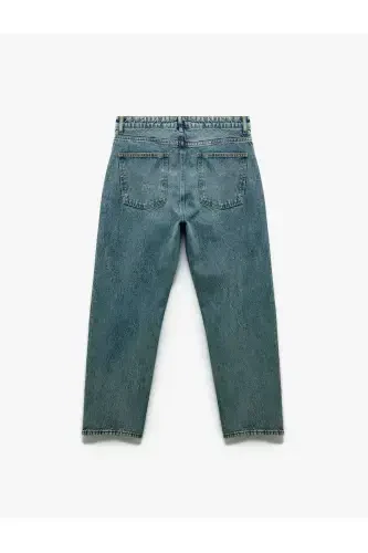 Pamuklu Cep Detaylı Bol Baggy Jean Pantolon-İndigo - 2