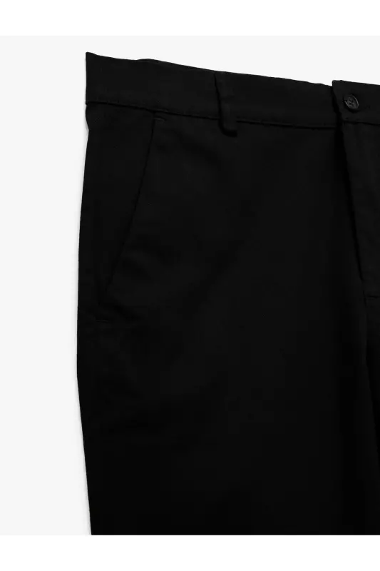 Pamuklu Cep Detaylı Slim Fit Chino Pantolon-Siyah - 5