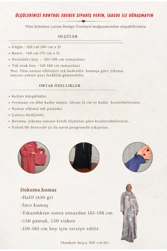 Pamuklu Kumaştan, Çiçek Desenli, Kolay Giyilir ve Pratik, Tek Parça Namaz Elbisesi - Yeşil - 8