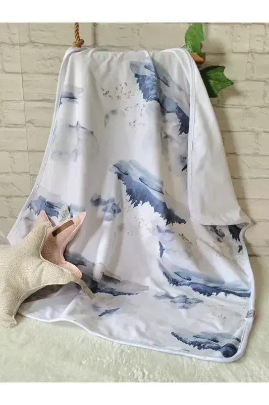 Pamuklu Çift Katlı Penye Kız-erkek Yenidoğan/bebek Kundak Battaniye 75x90 Cm/gökyüzü-MAVİ - 2
