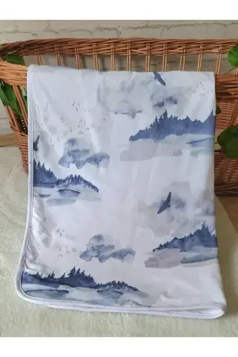 Pamuklu Çift Katlı Penye Kız-erkek Yenidoğan/bebek Kundak Battaniye 75x90 Cm/gökyüzü-MAVİ - 3