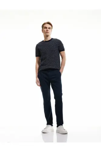 Pamuklu Düğmeli Chino Cep Detaylı Slim Fit Pantolon - Lacivert - 1