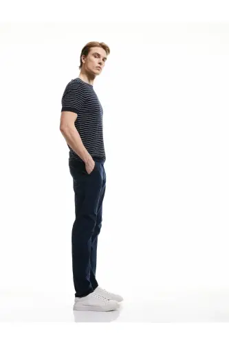 Pamuklu Düğmeli Chino Cep Detaylı Slim Fit Pantolon - Lacivert - 2