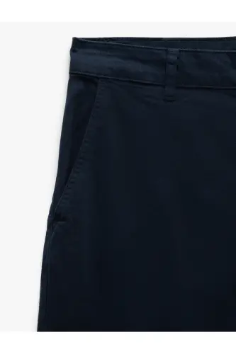 Pamuklu Düğmeli Chino Cep Detaylı Slim Fit Pantolon - Lacivert - 6