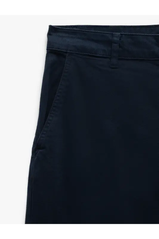Pamuklu Düğmeli Chino Cep Detaylı Slim Fit Pantolon - Lacivert - 6