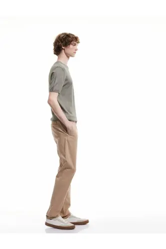 Pamuklu Düğmeli Chino Cep Detaylı Slim Fit Pantolon-Bej - 1