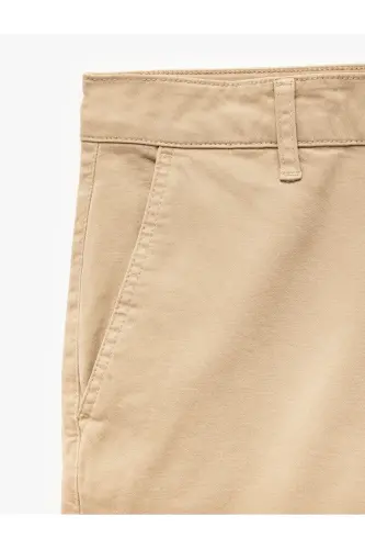 Pamuklu Düğmeli Chino Cep Detaylı Slim Fit Pantolon-Bej - 5
