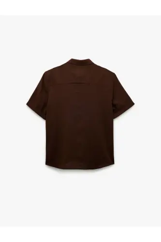 Pamuklu Düğmeli Regular Fit Kısa Kollu Gömlek-Koyu Kahve - 2