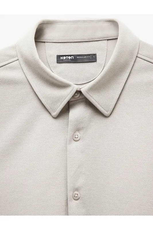 Pamuklu Düğmeli Regular Fit Pike Kumaş Uzun Kollu Gömlek-Gri - 5