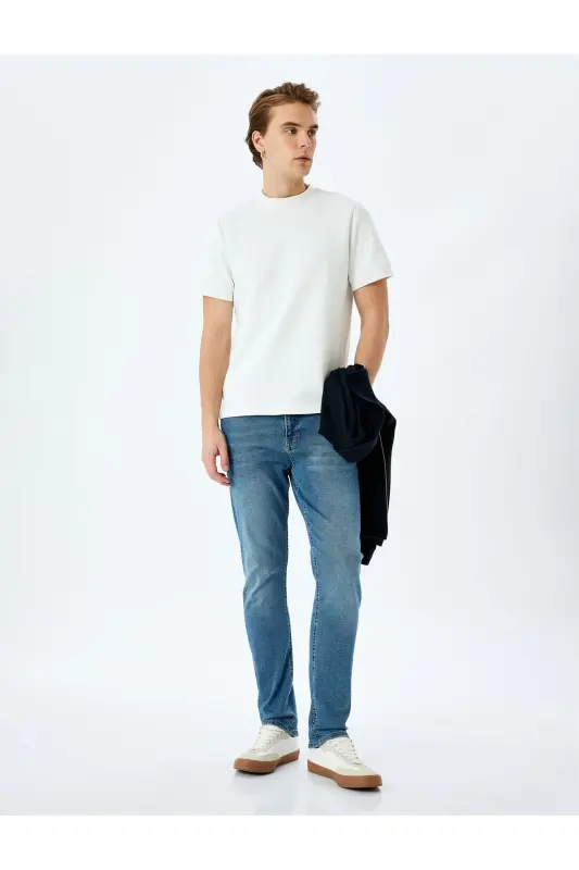 Pamuklu Düğmeli Slim Fit Jean Pantolon - Brad Jean - İndigo - KOTON
