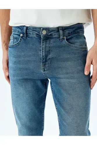 Pamuklu Düğmeli Slim Fit Jean Pantolon - Brad Jean - 5
