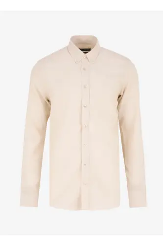 Slim Fit Düğmeli Yaka Bej Erkek Gömlek ACE202510303_GÖMLEK PAR DY - Bej - 1