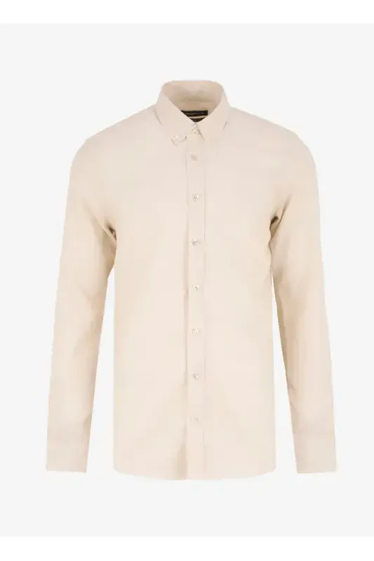 Slim Fit Düğmeli Yaka Bej Erkek Gömlek ACE202510303_GÖMLEK PAR DY-Bej - ALTINYILDIZ CLASSICS