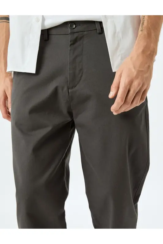 Pamuklu Gabardin Cep Detaylı Chino Pantolon-Antrasit - 5