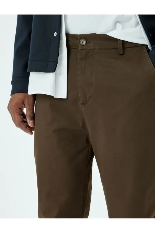 Pamuklu Gabardin Cep Detaylı Chino Pantolon-Kahve - 5