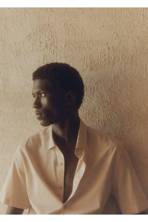 Pamuklu hafif tişört-Bej - 8