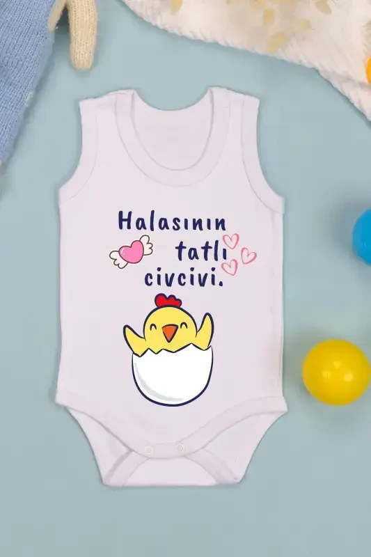 Pamuklu Halasının Tatlı Civcivi Baskılı Çıtçıt Body Zıbın-Beyaz - BEBETOSPIK
