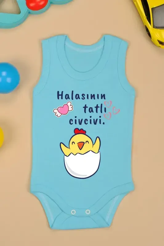 Pamuklu Halasının Tatlı Civcivi Baskılı Çıtçıt Body Zıbın-MAVİ - BEBETOSPIK