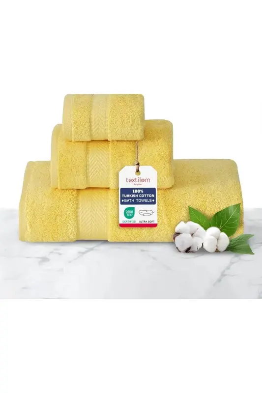 Pamuklu Havlu Takımı 3'li set-Sarı - NIKAR HOME