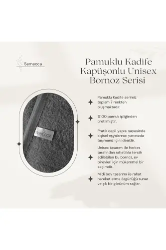 Pamuklu Kadife Kapüşonlu Unisex Yeşil Bornoz - Yeşil - SEMECCA (1)