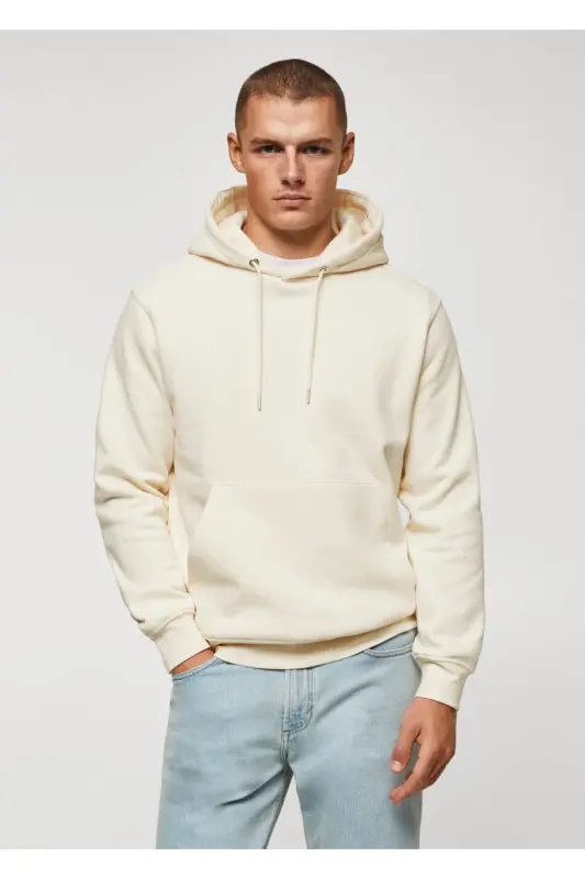 Pamuklu Kapüşonlu Sweatshirt-Ekrü - MANGO MAN