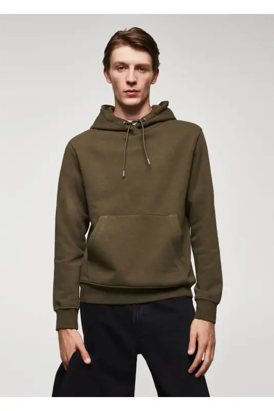 Pamuklu Kapüşonlu Sweatshirt - Kahverengi - MANGO MAN