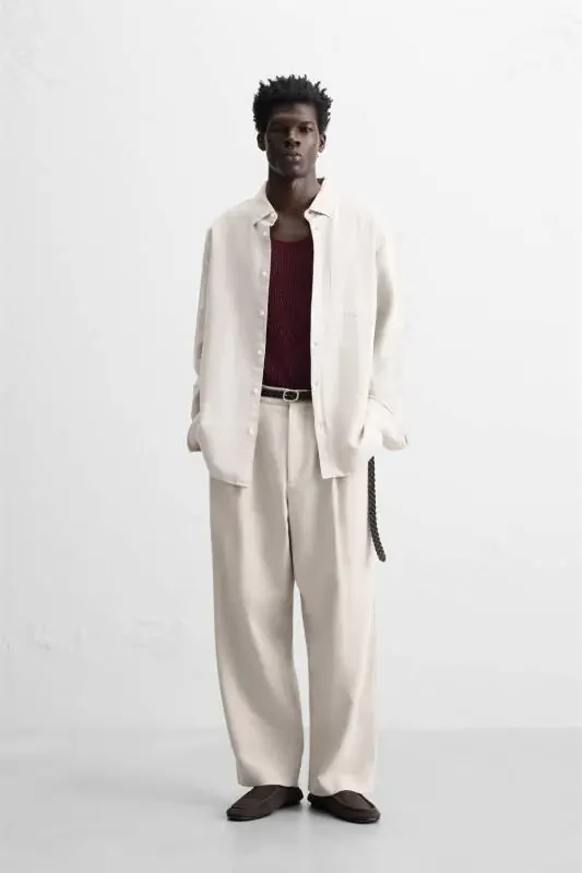 PAMUKLU KETEN GÖMLEK-Açık bej - 1