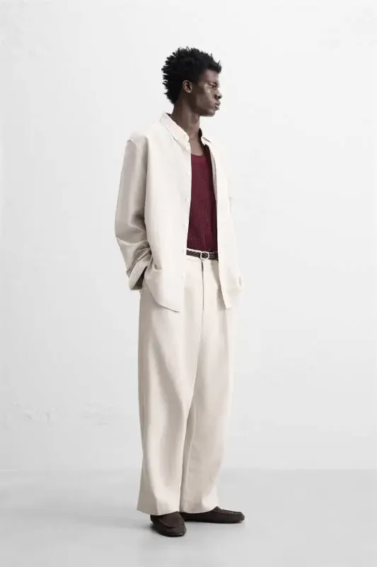 PAMUKLU KETEN GÖMLEK-Açık bej - 4