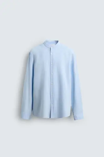 PAMUKLU KETEN GÖMLEK-Gök mavisi - 6