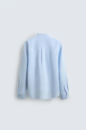 PAMUKLU KETEN GÖMLEK-Gök mavisi - 7