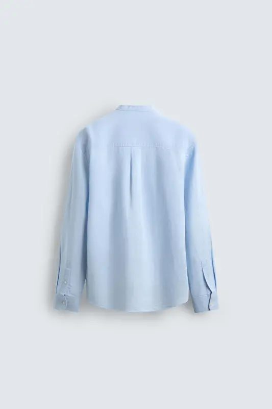 PAMUKLU KETEN GÖMLEK-Gök mavisi - 7