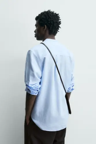 PAMUKLU KETEN GÖMLEK-Gök mavisi - 3