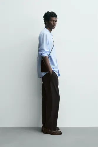 PAMUKLU KETEN GÖMLEK-Gök mavisi - 4