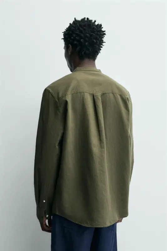 PAMUKLU KETEN GÖMLEK-Haki - 3