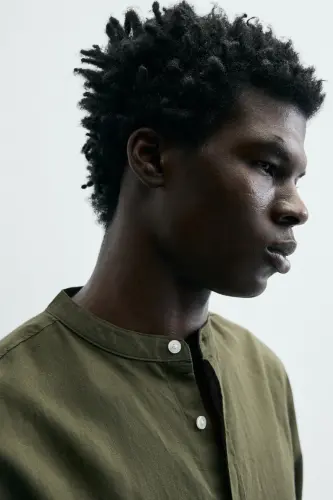 PAMUKLU KETEN GÖMLEK-Haki - 5