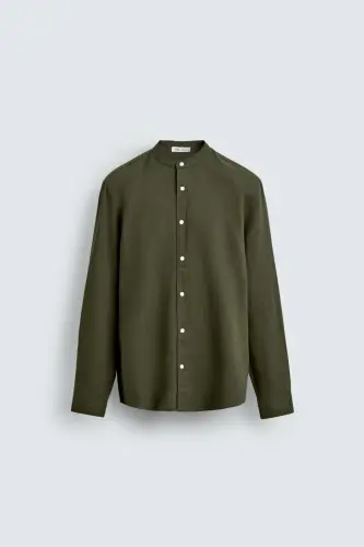 PAMUKLU KETEN GÖMLEK-Haki - 6