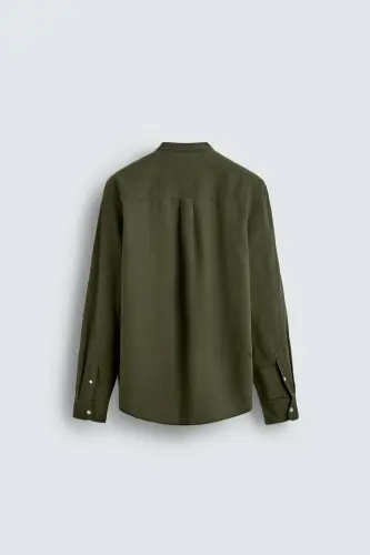 PAMUKLU KETEN GÖMLEK-Haki - 7