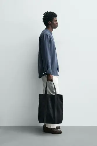 PAMUKLU KETEN GÖMLEK-Koyu mavi - 4