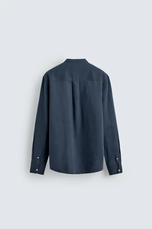 PAMUKLU KETEN GÖMLEK-Koyu mavi - 7