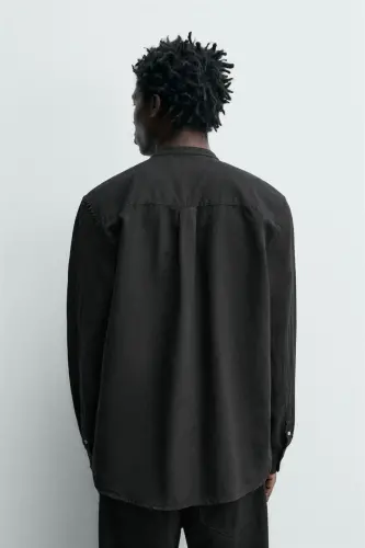 PAMUKLU KETEN GÖMLEK-Siyah - 3