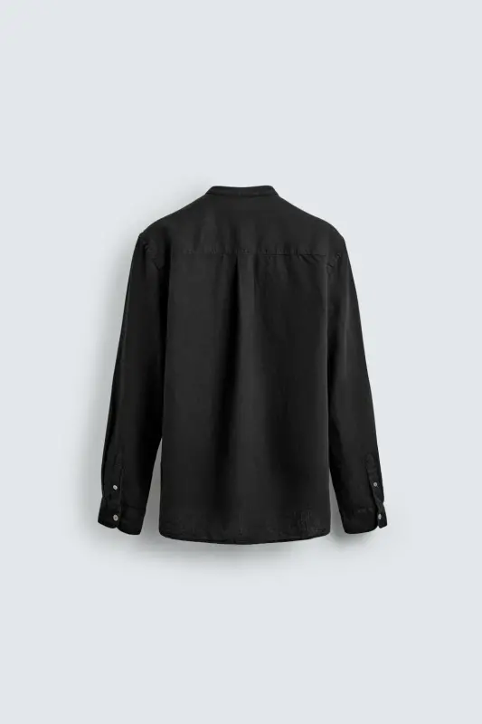 PAMUKLU KETEN GÖMLEK-Siyah - 7