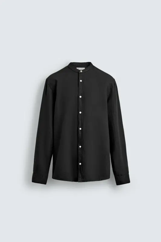 PAMUKLU KETEN GÖMLEK-Siyah - 6