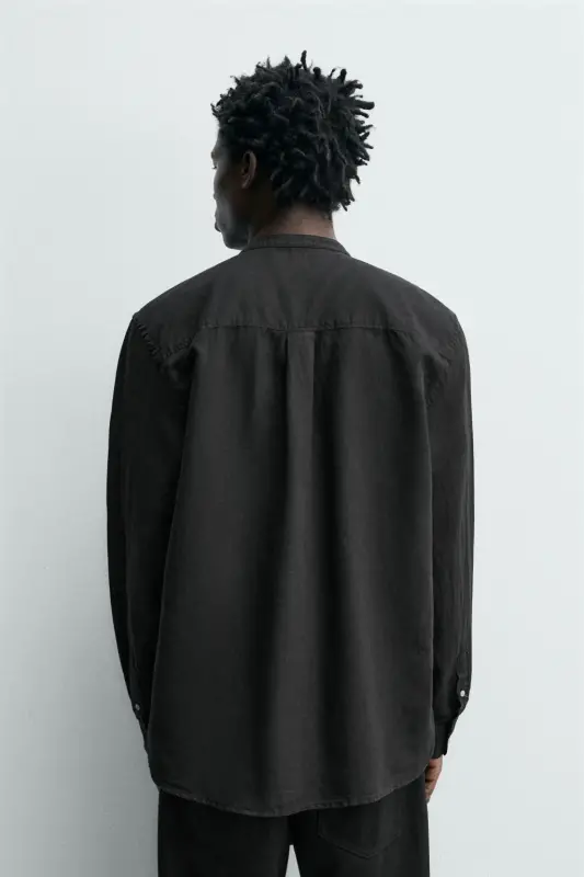 PAMUKLU KETEN GÖMLEK-Siyah - 3