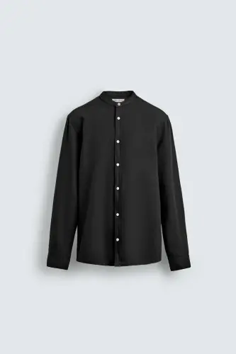 PAMUKLU KETEN GÖMLEK-Siyah - 6