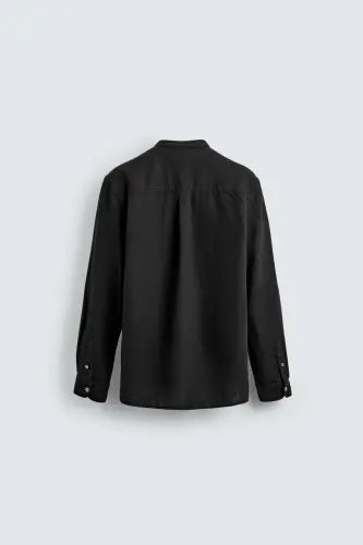 PAMUKLU KETEN GÖMLEK-Siyah - 7