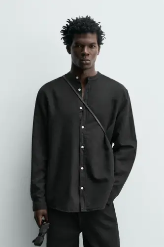 PAMUKLU KETEN GÖMLEK-Siyah - ZARA (1)