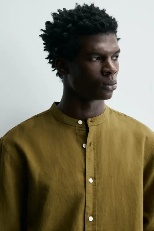 PAMUKLU KETEN GÖMLEK-Yağ yeşili - 7