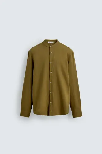 PAMUKLU KETEN GÖMLEK-Yağ yeşili - 7