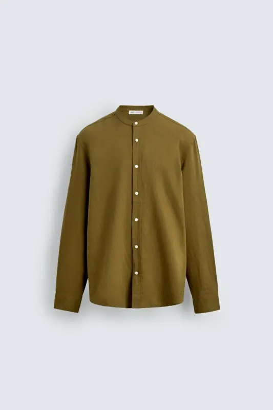 PAMUKLU KETEN GÖMLEK-Yağ yeşili - 7