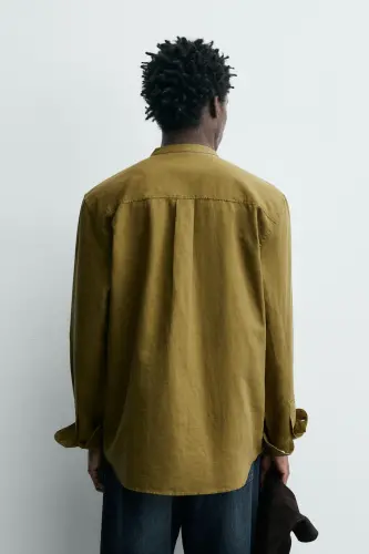 PAMUKLU KETEN GÖMLEK-Yağ yeşili - 5